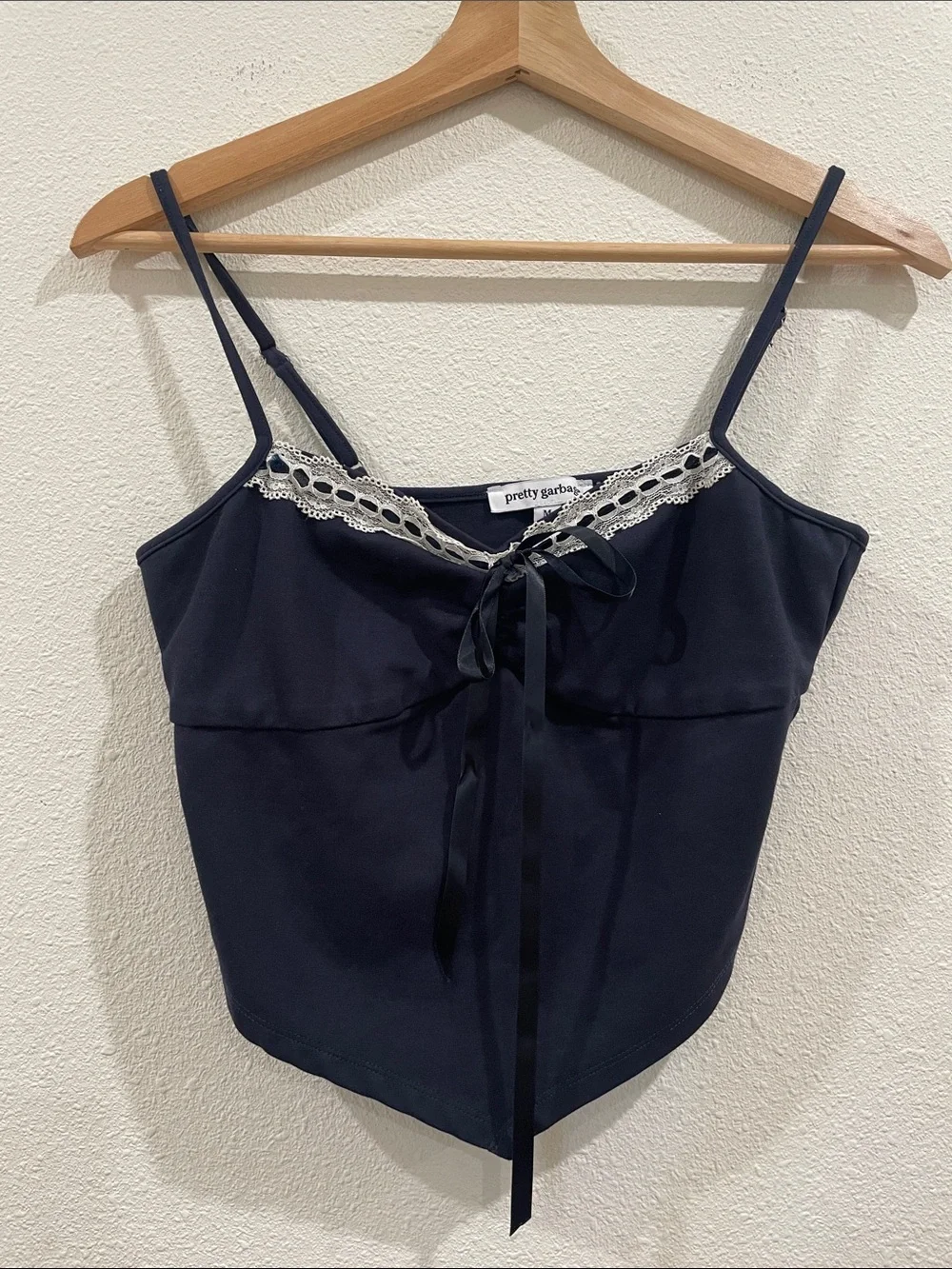 Pretty Garbage Lace Trim Cami and Skirt Matching Set Navy Blue Bows Romantic M